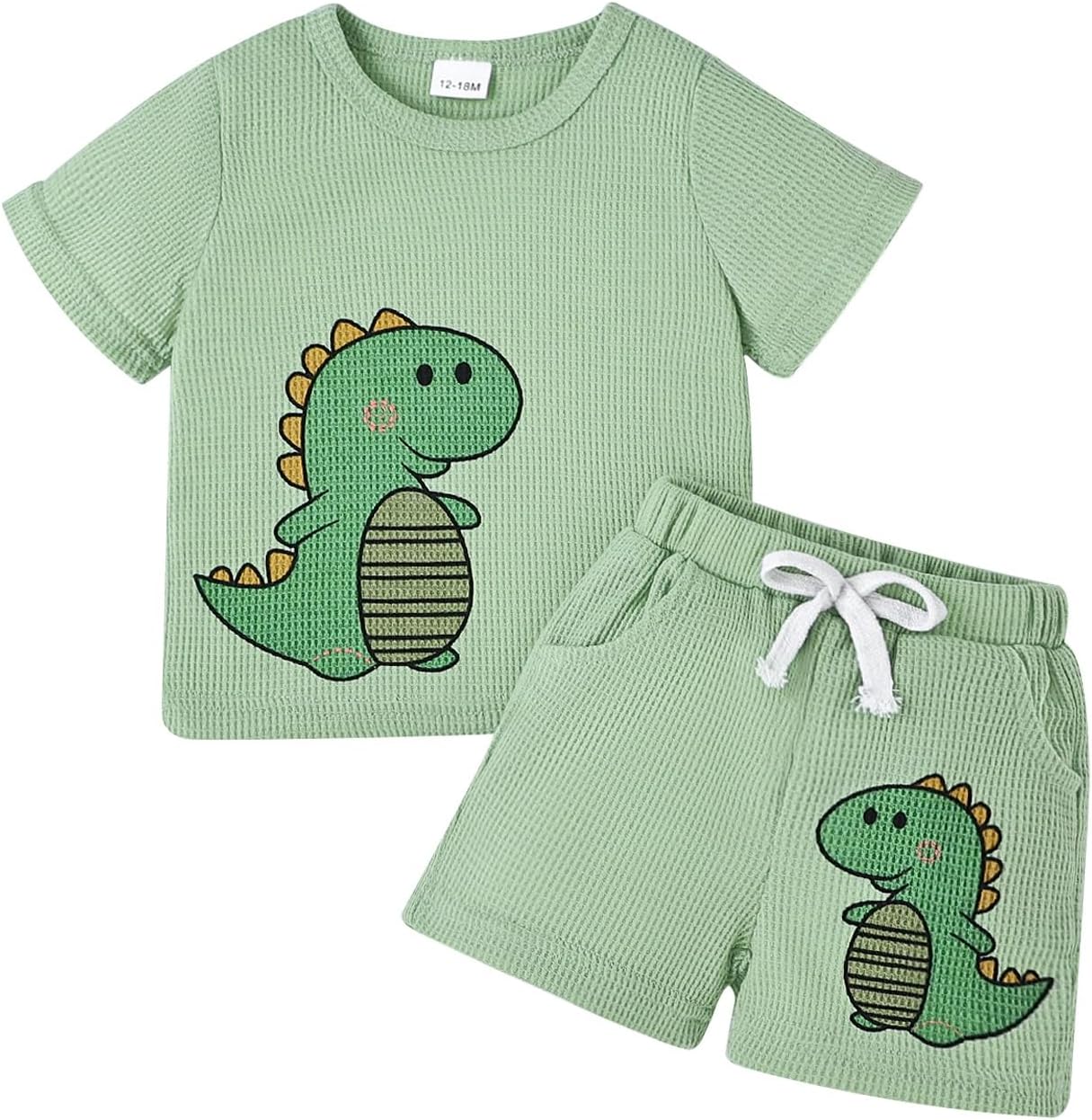 ODIMAME Baby Boy Clothes Toddler Summer Outfits Cute Dinosaur T-Shirt Tops + Casual Pocket Shorts Set 12 Months-4 Years Old