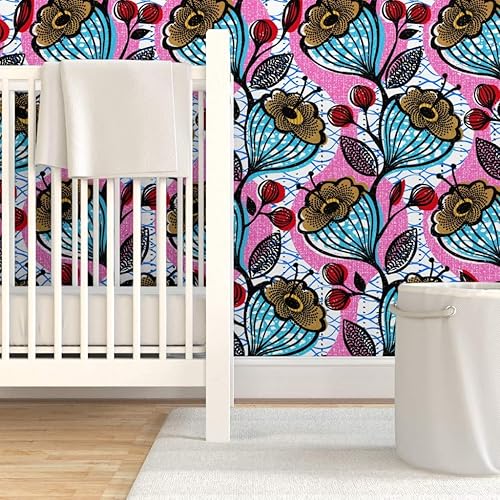 Miniatura 6 de Spoonflower Papel tapiz autoadhesivo de 3 x 2 pies, estampado floral africano, flores, arte étnico de África, inspirado en Memphis, impresión de