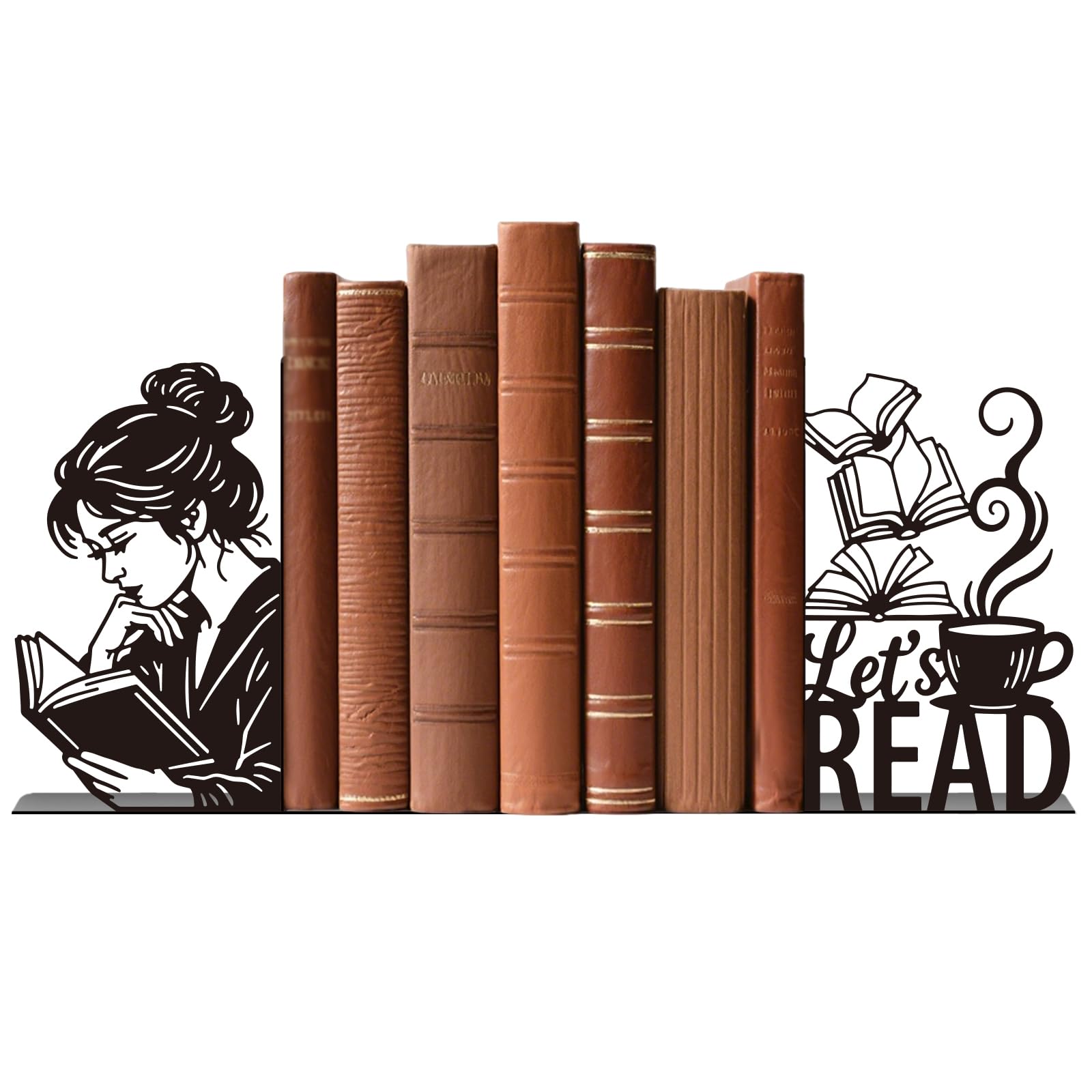 TWINKLEMON 1 Pair Girl-Reading Book Metal Bookends,Black Book Ends Quirky for Shelves,Decorative Book Holder Stand,Non-Slip Books Stopper Supports for Bookshelf Office Library Readers Lover(Girl-Read)