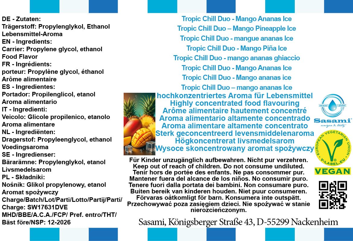 Tropic Chill Duo – mango ananas Ice aromat koncentrat – Wegański – Sasami – 100ml