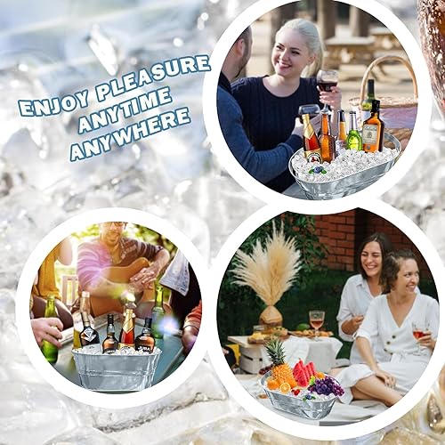 Miniatura 3 de Tina galvanizada de 4 galones con almacenamiento de bebidas de cerveza de metal, 4 unidades, cubos de hielo galvanizados para fiestas