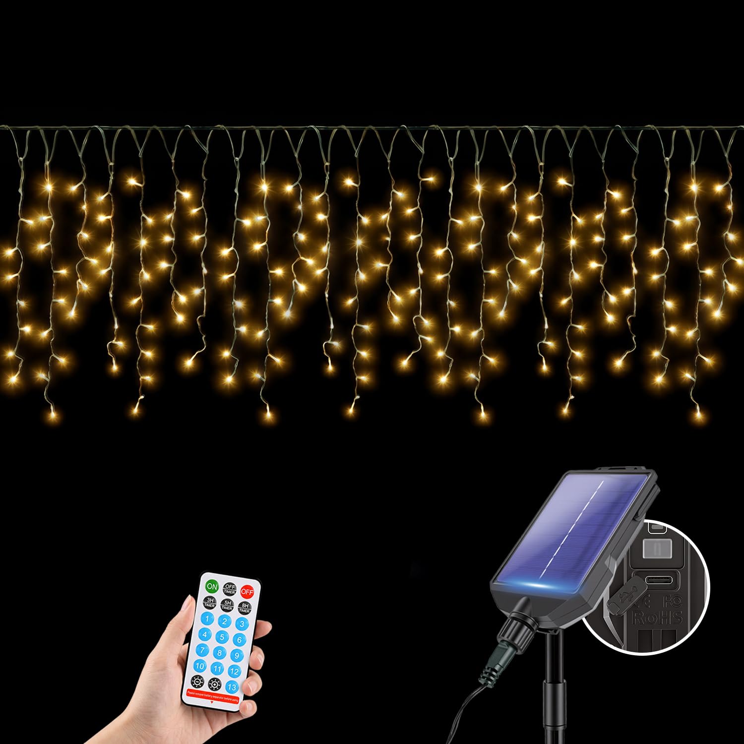 SALCAR Guirlande lumineuse solaire pour extérieur, 15,6 m, 480 LED, 13 modes, résistante aux intempéries, avec télécommande, pour jardin, balcon, décoration, blanc chaud