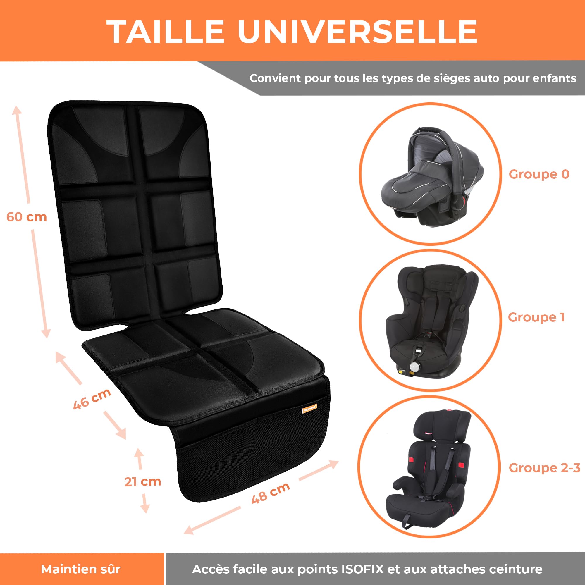 Huckaboo Protection siège Voiture Enfant - Protège siège arrière Voiture, Rembourré, Noir, Lot de 2