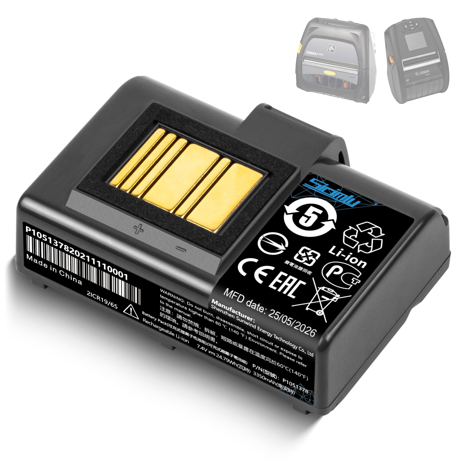 Sicimly Upgraded ZQ520 ZQ620 Battery Replacement,for Zebra Printer ZQ521 QLN320 QLN220 ZQ610 ZR628 ZR638 ZR658 ZR668 ZQ620 ZQ500 ZQ510 3350mAh Lithium Battery