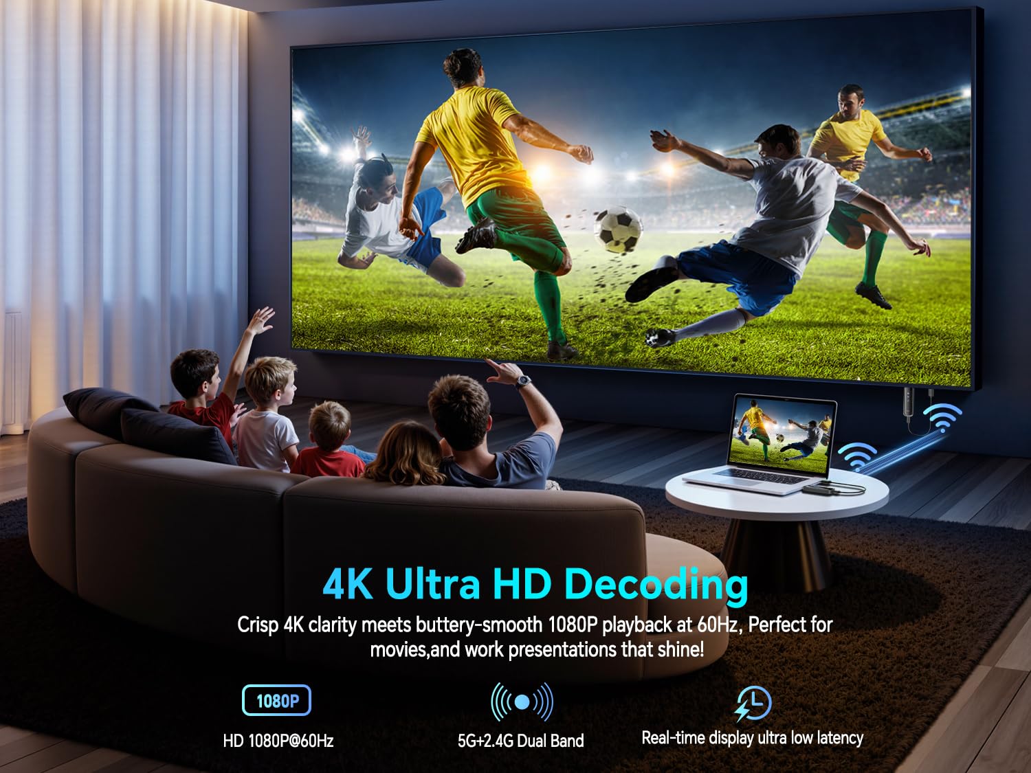 FUTUREAGLE Wireless HDMI Transmitter and Receiver 328FT/100M,4K Decode Plug & Play Portable 5G+2.4G Wireless Display Adapter Extender Kit for Video and Audio to Monitor - 3