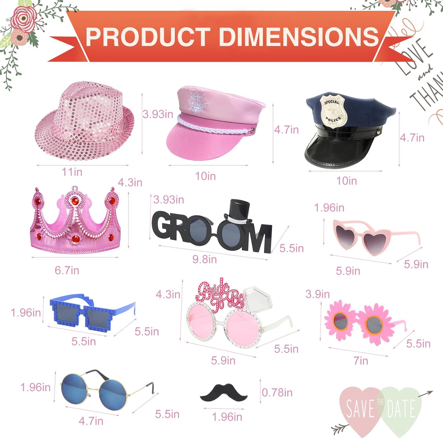 18 Pcs Fun Photo Booth Props Set for Adults, Novelty Funny Hats and Party Sunglasses, Colorful beards, Photo Booth Props Kit for Wedding, Bachelorette Party, Birthday, Costume, Events, All Occasions