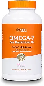 sibu Omega-7 Softgels, Premium Organic Himalayan Sea Buckthorn Oil (180ct), 365mg Omega-7 Per Dose Guaranteed  Supplement for Healthy Skin, Hair, Nails and Dryness