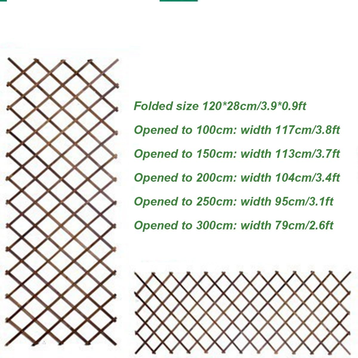 Treillis de jardin extensible en bois pour plantes grimpantes – Panneau mural en treillis pour vignes, lierre, roses et concombres (120 x 28 cm) – Décoration de plantes d'extérieur