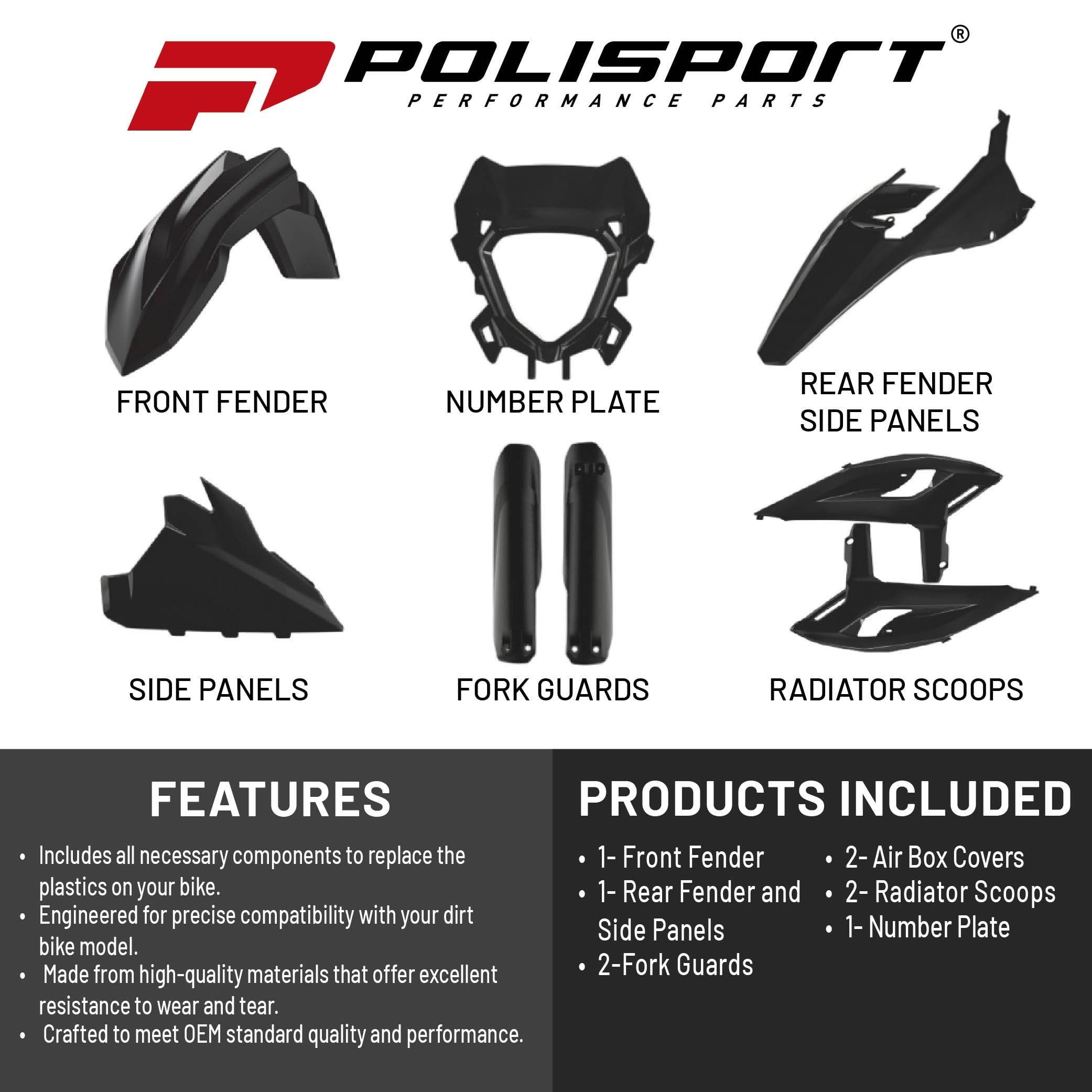 POLISPORT 91596 - Komplettes Plastik Kit für Beta RR X-Pro 2025 mit perfekter Passform, OEM-Qualität und hoher Widerstandsfähigkeit für anspruchsvolles Offroad-Fahren, Schwarz