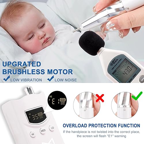 Miniatura 7 de M GEM - Taladro de uñas profesional sin escobillas de 35 K RPM E-File - 3 zonas de RPM ajustables, adelanteatrás, batería de larga duración -