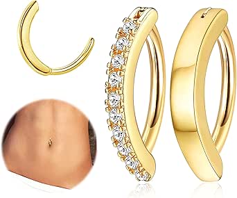 OUFER 14G Reverse Piercing Nombril Inversé Acier Chirurgical Belly Button Piercing CZ Dangle
