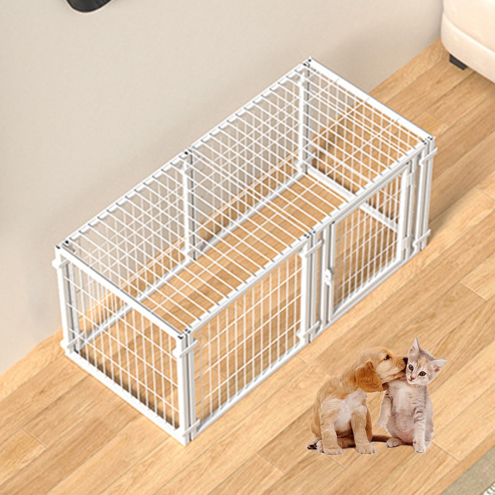 RUYICZB Dog Playpen Indoor, Pet Fence Puppy Exercise Pen for Yard Gate, Dog Cage for Small Medium Pets, Height Heavy Duty Crates with Doors Metal Dog Pen for Camping, RV, Outdoor,White,120x60x70cm