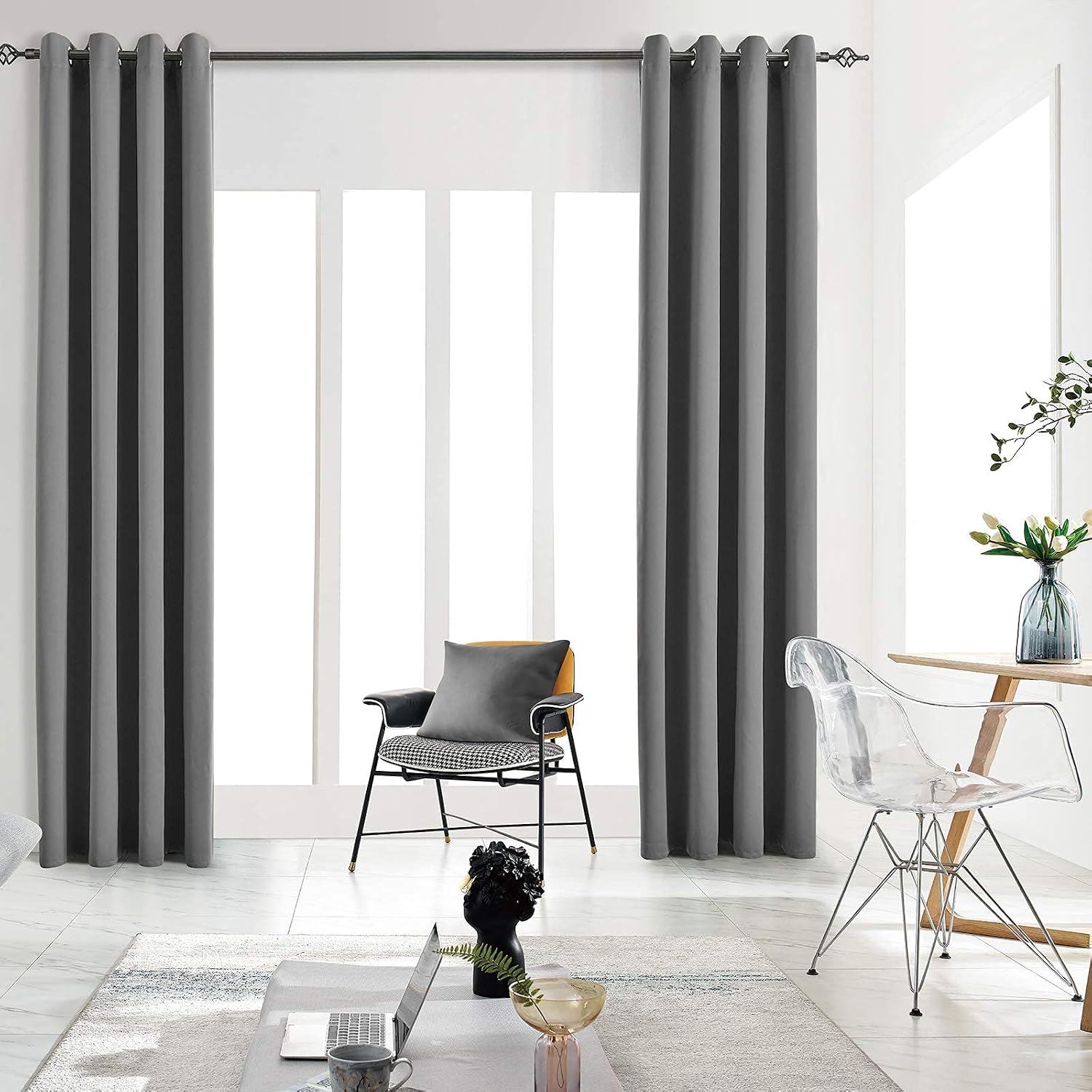 Blackout Curtains for Bedroom 2 Panels 42 W x 63 L Long Dark Gray