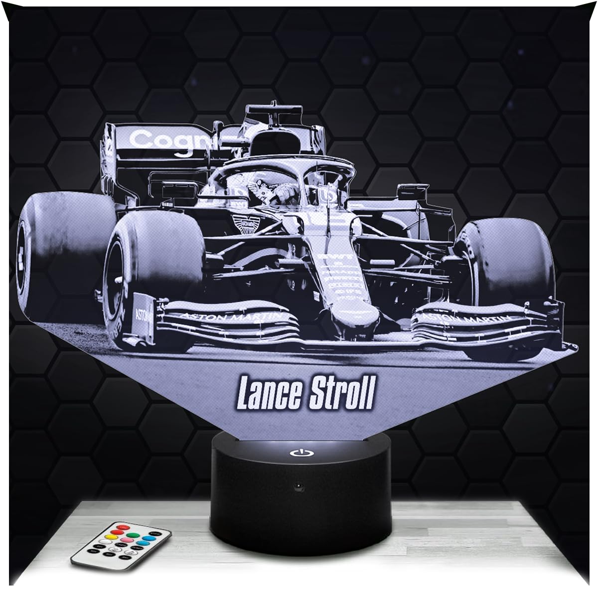 Lampephoto.fr - Formula 1 Lance Stroll F1 3D Lamp Night Light 3D LED Illusion, Christmas, Gift idea for Boys and Girls, Night Light for Children's or Adult's Bedroom, Gifts Merchandising