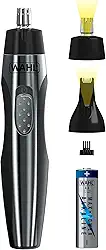 Aparador elétrico Wahl a bateria com iluminação; aparador de pelos faciais, nariz, orelhas e sobrancelhas indolor para homens e mulheres, Modelo 5546-200, preto/prata