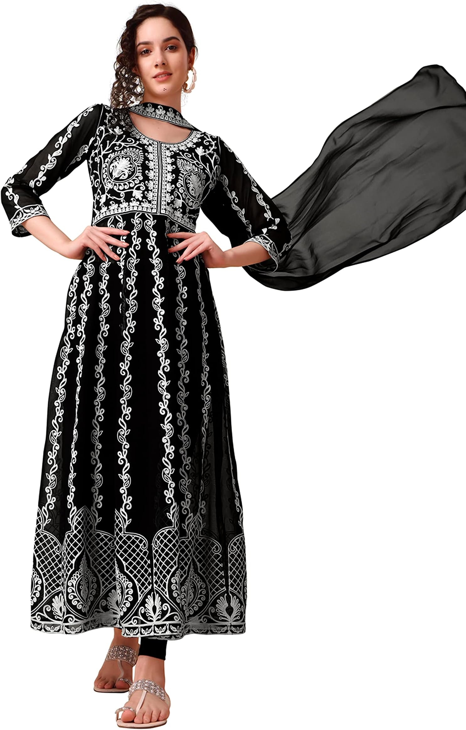 EthnicJunctionWomen's Georgette Eid Special Sequine Lace Work Kurta With Dupatta | Eid Outfits