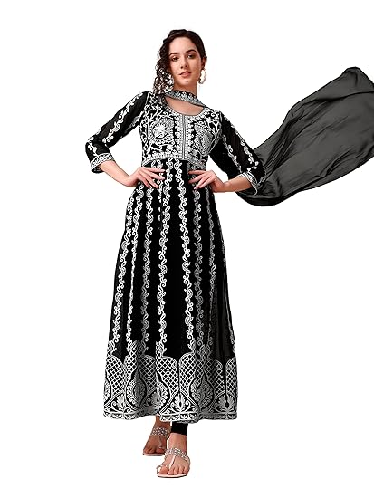 Women's Georgette Chikankari Embroidery Anarkali Kurta & Dupatta Set