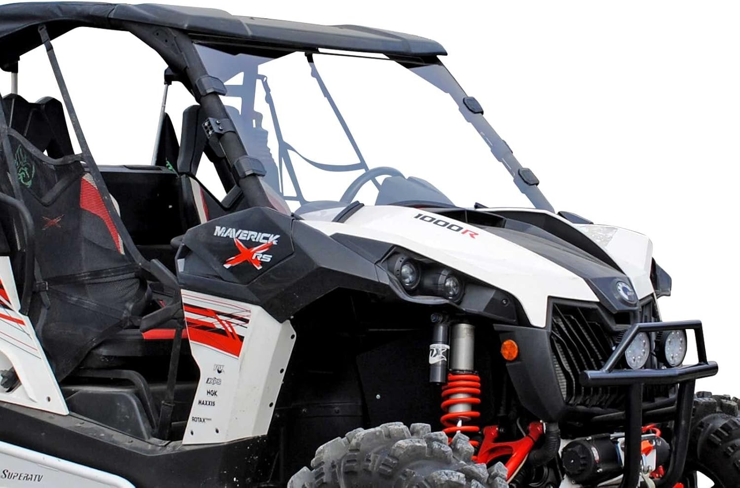 SuperATV Heavy-Duty Scratch Resistant Windshield for 2013-2018 Can-am Maverick / Max / Turbo / Turbo Max | 1/4" Thick Clear Polycarbonate 250x Stronger Than Glass | Includes Pre-installed Bulb Seal