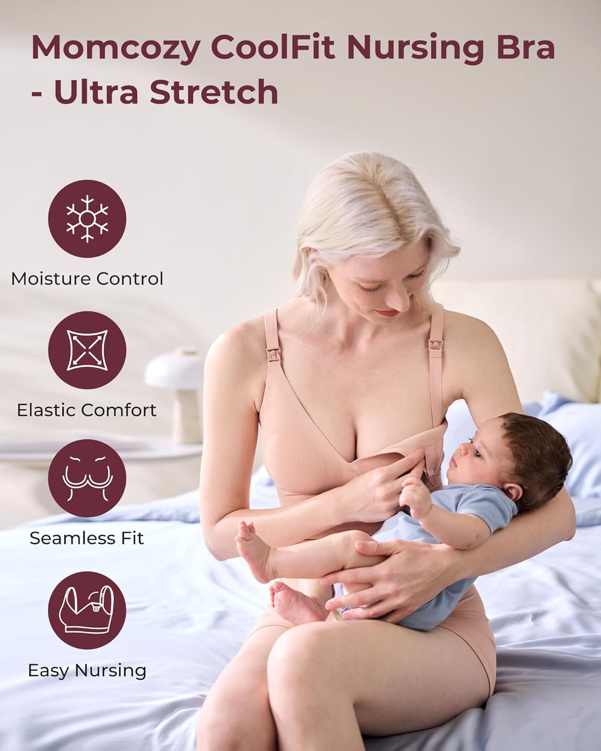 Momcozy CoolFit Nursing Bras for Breastfeeding, Fixed Padding Ultra Stretch Seamless Jelly Strip Maternity Bra, Wireless - Image 6