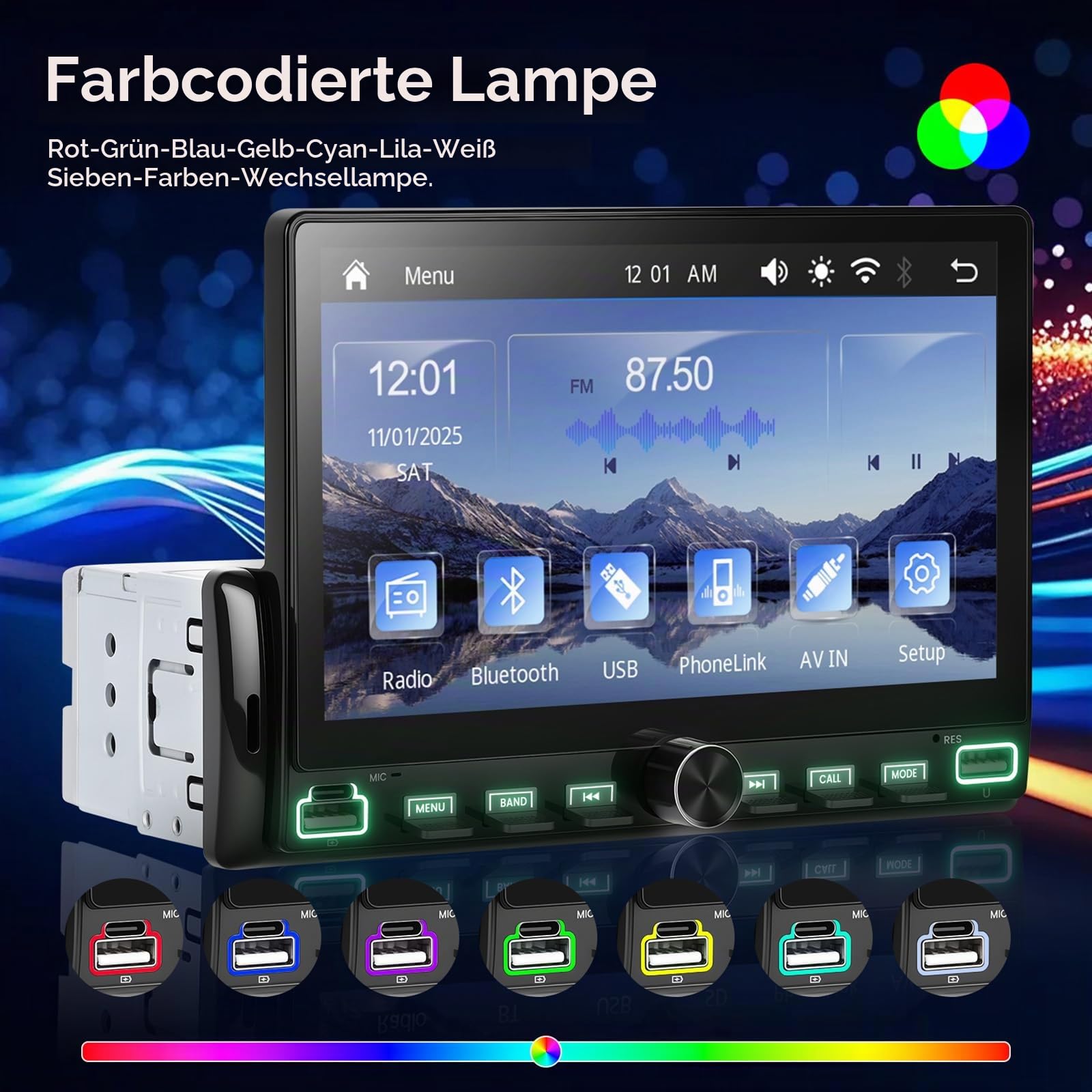CAMECHO Autoradio 1 Din Wireless Carplay Android Auto Bluetooth Radio 7 Zoll mit Rückfahrkamera, IPS Touchscreen HD Bildschirm mit Mirror Link Lenkradsteuerung +2USB Anschlüsse