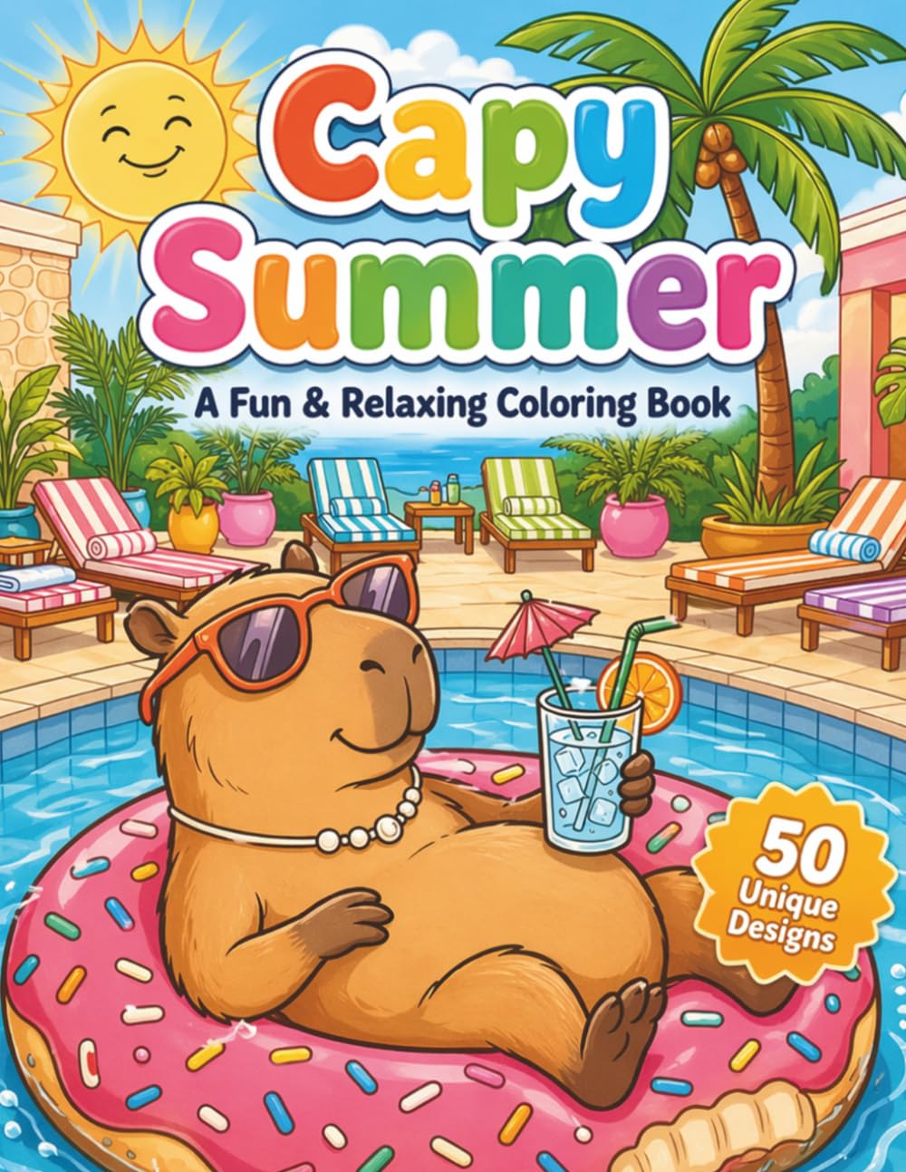 Capy Summer, A Fun & Relaxing Coloring: 50 Unique Designs of Capybaras Enjoying Summer Vacations and Pool Parties (Paws & Pups Vacation)
