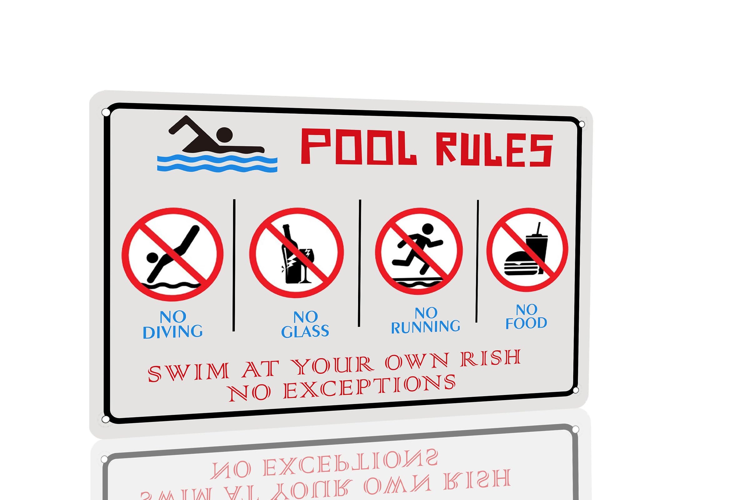 SMAZDFXX Warning Swim at Your Own Risk Vintage Tin Sign Pool Rules Sign for Yard Swimming Pool Beach Lake House Decor 8"x12"