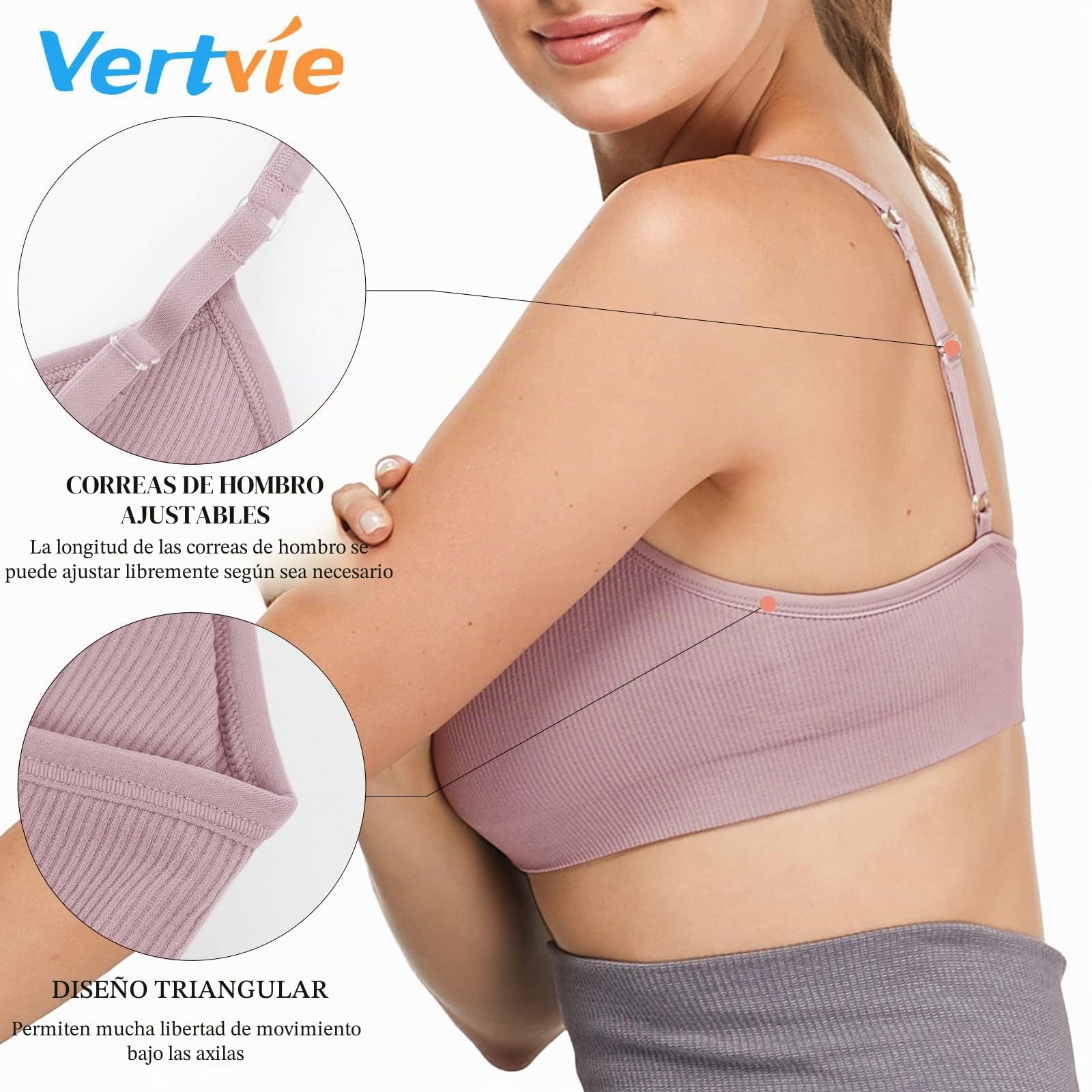 Vertvie Conjunto básico de Sujetador Deportivo para Mujer, 2/3/4, sin Aros, Acolchado, con Sujetador de Espaguetis