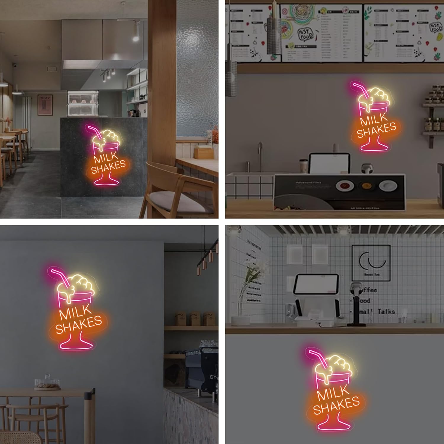 Milk Shake Neon Sign Milkshake Sign Custom For Coffee Shop Bar Decor Drink Sign Boba LED Neon Light For Restaurant Coffee Light Up Signs for Dessert Shop Bar Decor