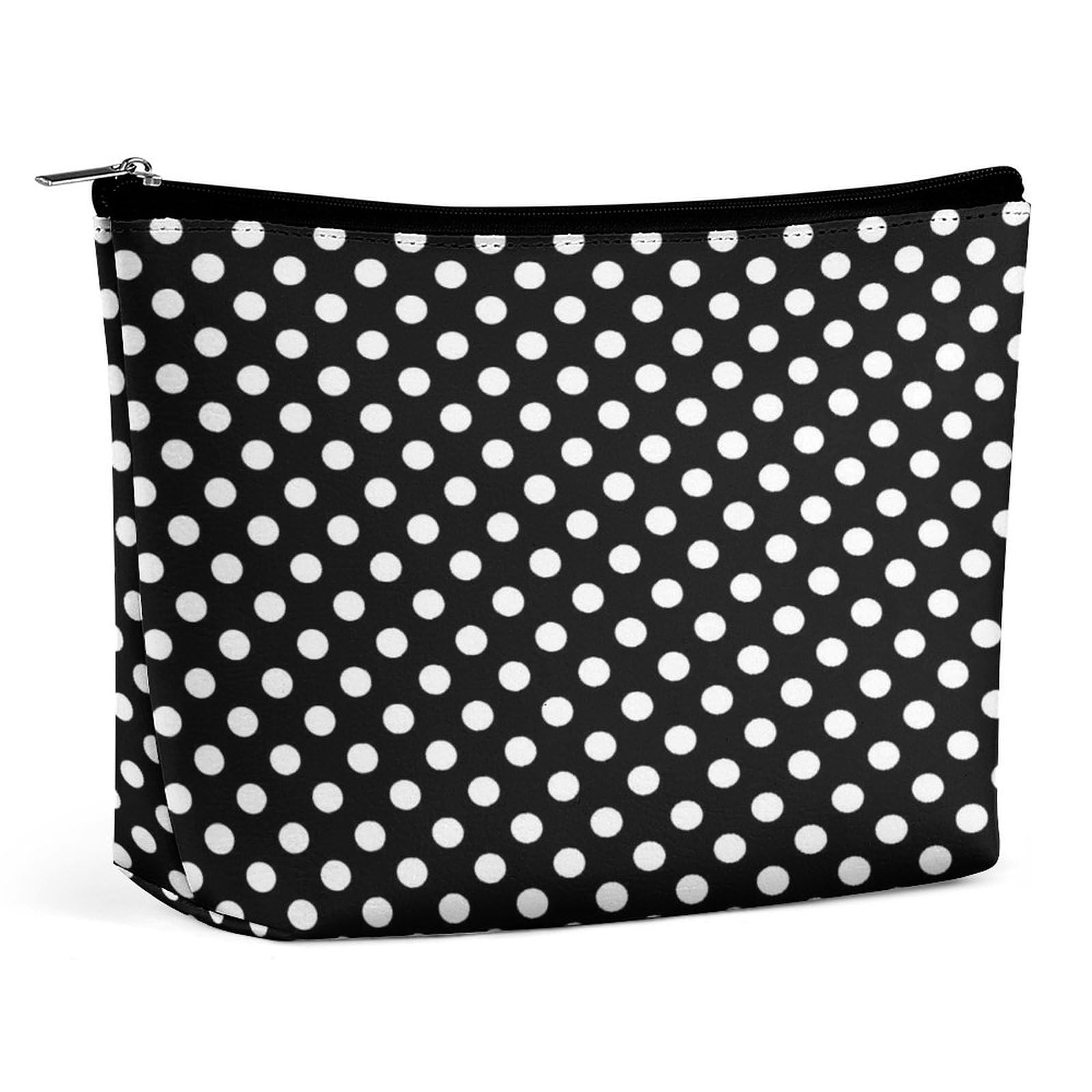 PPIKTC Women's Tote Handbags Small Makeup Bag Portable Cosmetic Bag Purse Lightweight Waterproof Travel Bag (White Black Polka Dots Black Art)