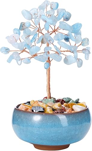 Miniatura 8 de Top Plaza Árbol de piedra de cristal curativo de aventurina verde, envuelto en cuarzo transparente natural, Feng Shui, hogar, oficina, tamaño