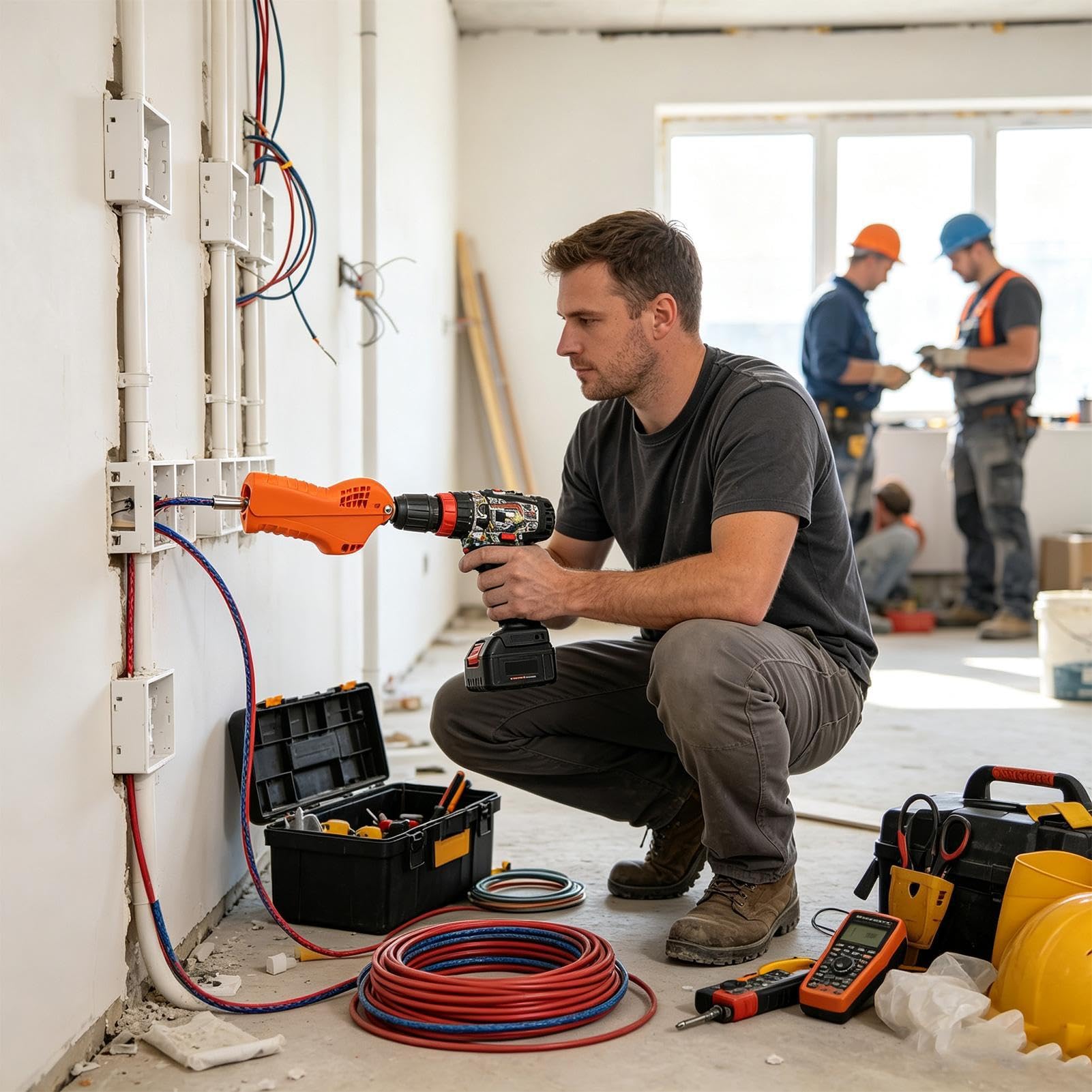 Herramienta de enhebrado de alambre eléctrico con mango ergonómico para
