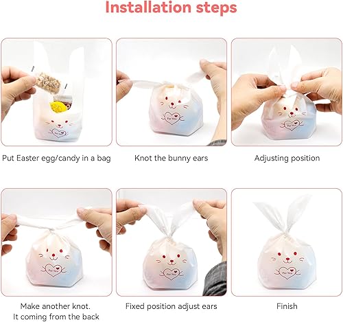 Miniatura 8 de Qavctw 50 bolsas de regalo de Pascua con orejas de conejo, bolsas de regalo de orejas de conejo blancas de Pascua, bolsas de regalo para huevos,