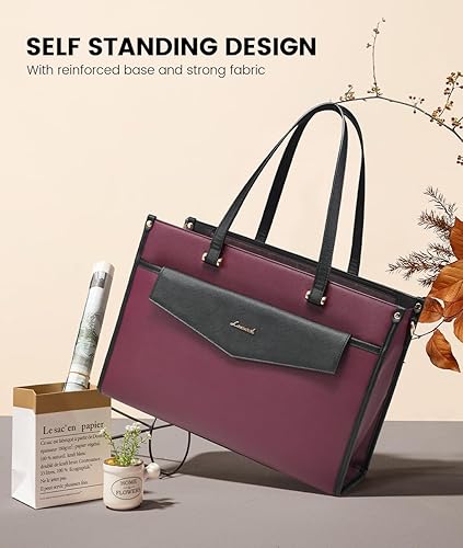 Miniatura 6 de LOVEVOOK Bolsa para laptop para mujer, 15.6 pulgadas, bolsa de mano para laptop 2 en 1, bolsa de trabajo profesional, maletín de negocios con bolso