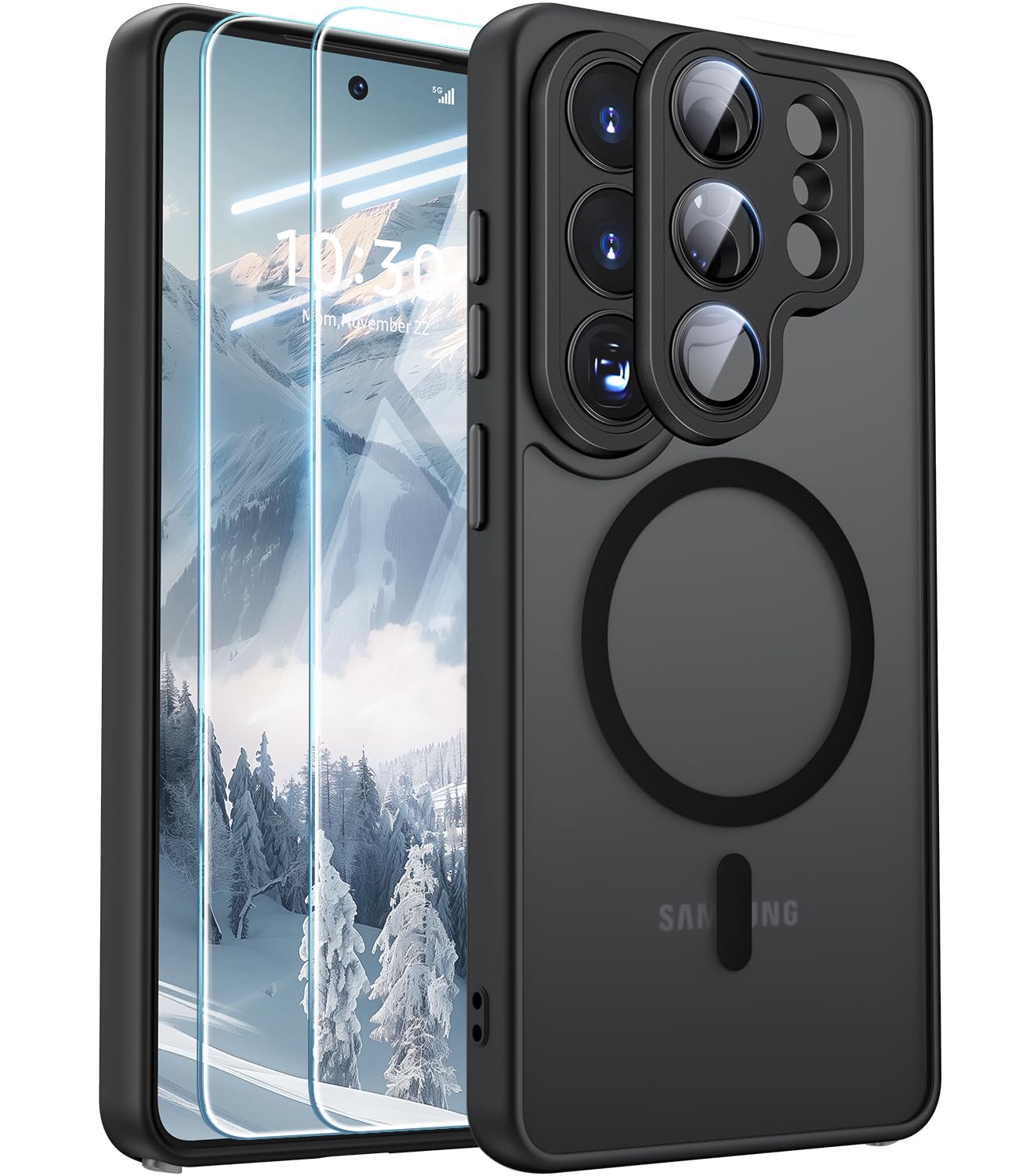 JAME für Samsung Galaxy S26 Ultra Hülle mit 2 Schutzfolie & Vollständiger Kameraschutz Kompatibel mit MagSafe,Stoßfest Kratzfest Transluzente Matt Handyhülle für Samsung S26 Ultra, Schwarz