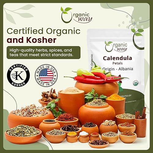 Miniatura 3 de Organic Way Pétalos de flores de caléndula secos  Té de hierbas (Caléndula officinalis)  Cosecha silvestre europea  Certificado orgánico y Kosher