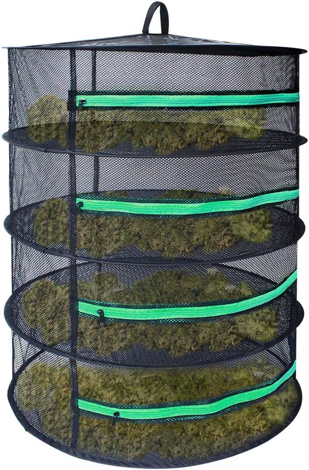 G-LEAF Drying Rack Net Dryer 3ft 4 Layer Black W/Green Zippers Collapsible Mesh Hydroponics