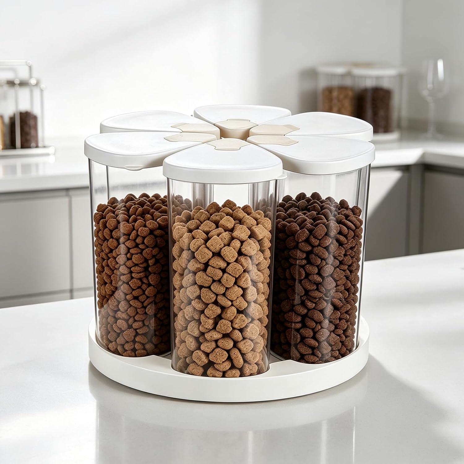 5-10 lbs Pet Food Storage Container 6 Grids 360° Rotating Dog Food Storage Container BPA-Free PET Clear Airtight Cat Food Storage Container with Lids Dry Food Storage Bin for Dogs Cats Pantry Kitchen