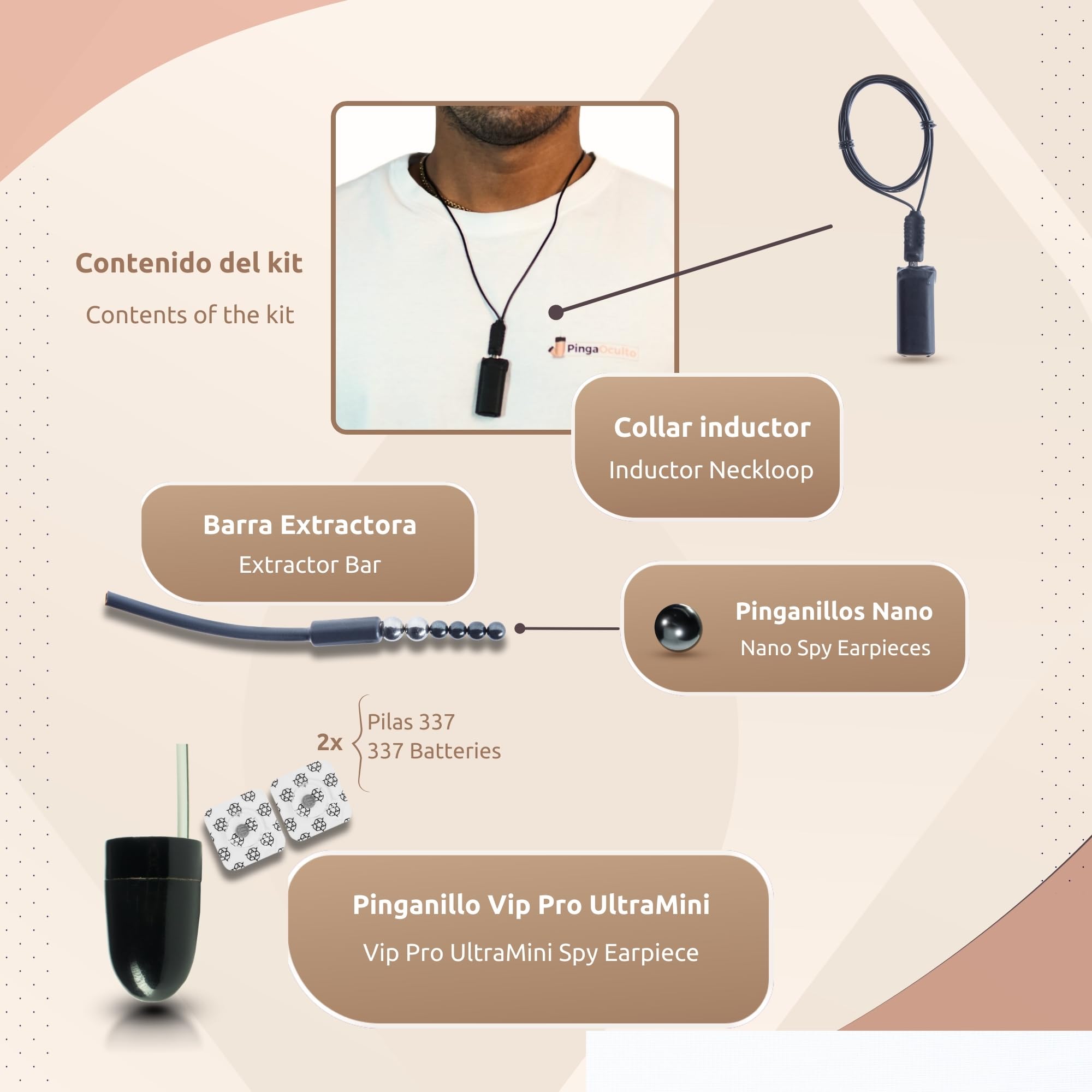PingaOculto Pinganillo Bluetooth Movil para Examenes Oculto Iman Mini Invisible con Microfono - Auriculares Invisibles Espia Inalambrico para Copiar en Examen (Pinganillo Imán V8 + VIP Pro UltraMini)