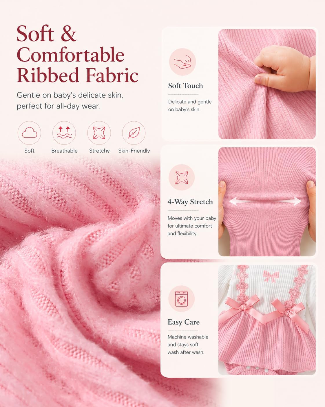 Renotemy Newborn Baby Girl Clothes Ruffle Romper Bell Bottom Pants Set Fall Winter Infant Outfit for Girls Preemie-12 Months