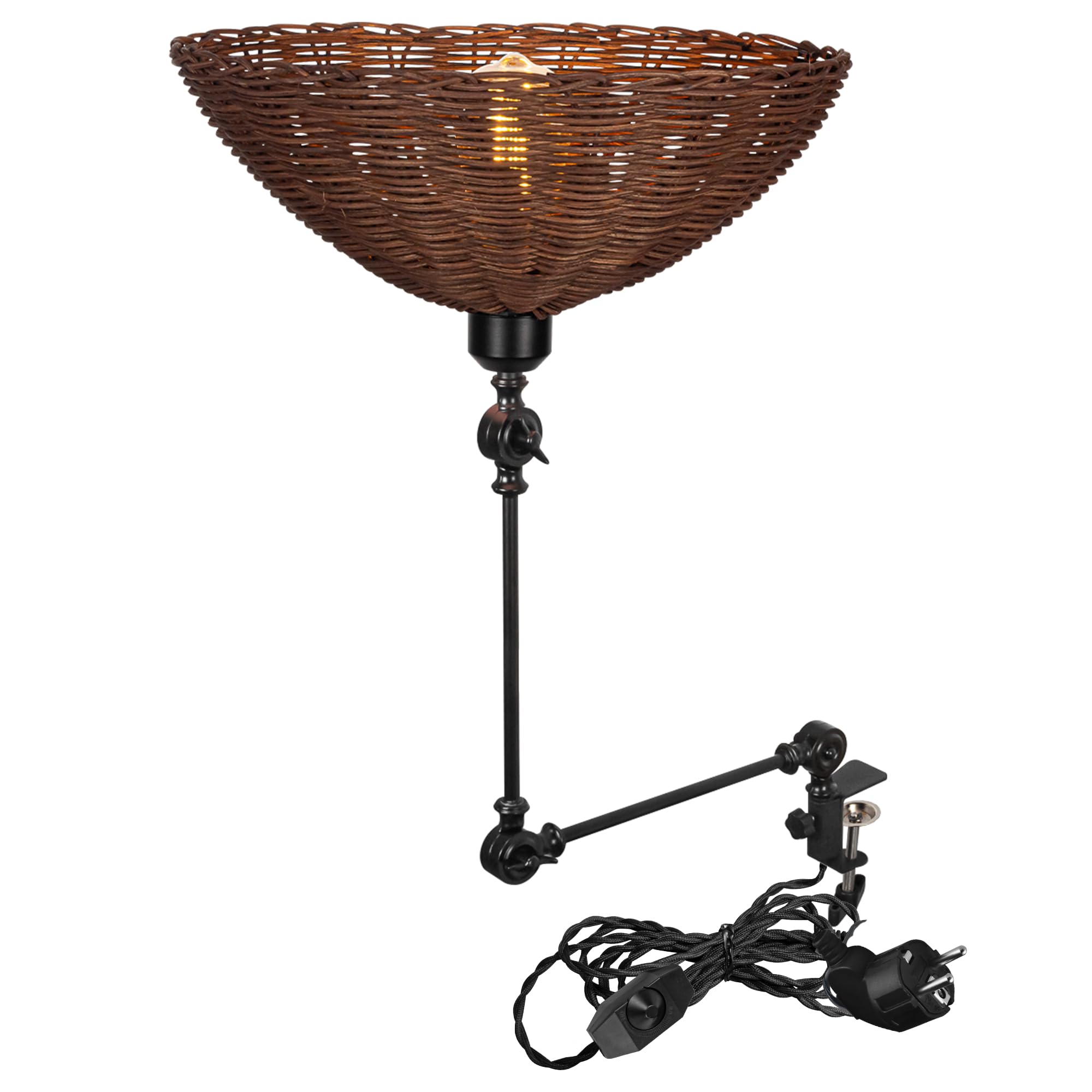 Lampada a morsetto industriale con 2,5 cavi interruttori, clip regolabile su lampada da lettura, lampada da comodino dimmerabile con braccio flessibile per scrivania, comodino, scaffale