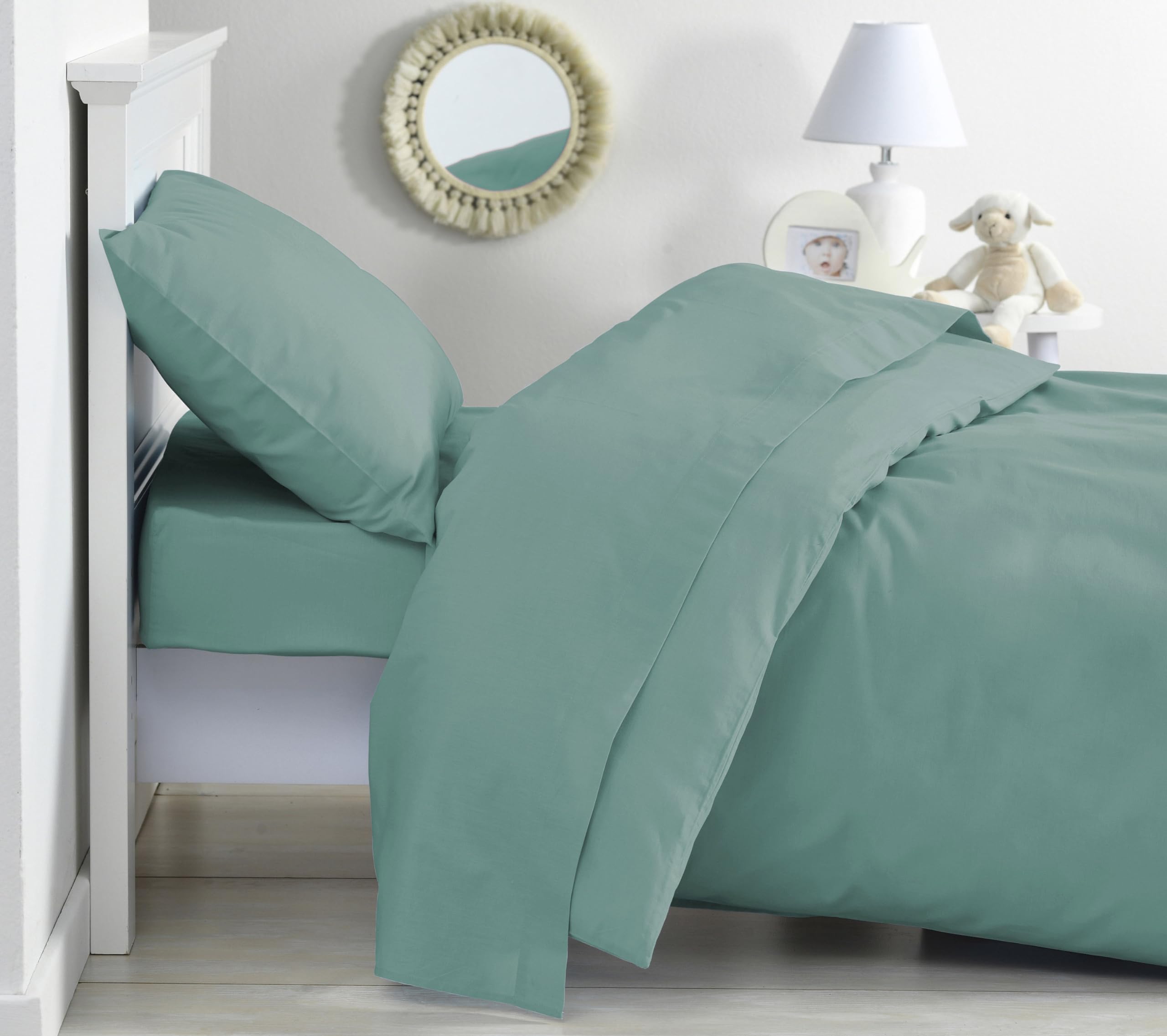 P'tit Basile Housse de Couette 75x120 ou 80x120 cm - 100% Coton Bio 57 Fils certifié sans substances nocives - Turquoise - Idéal pour lit bébé 60x120 70x140 cm Berceau couffin - Rabat pour Border