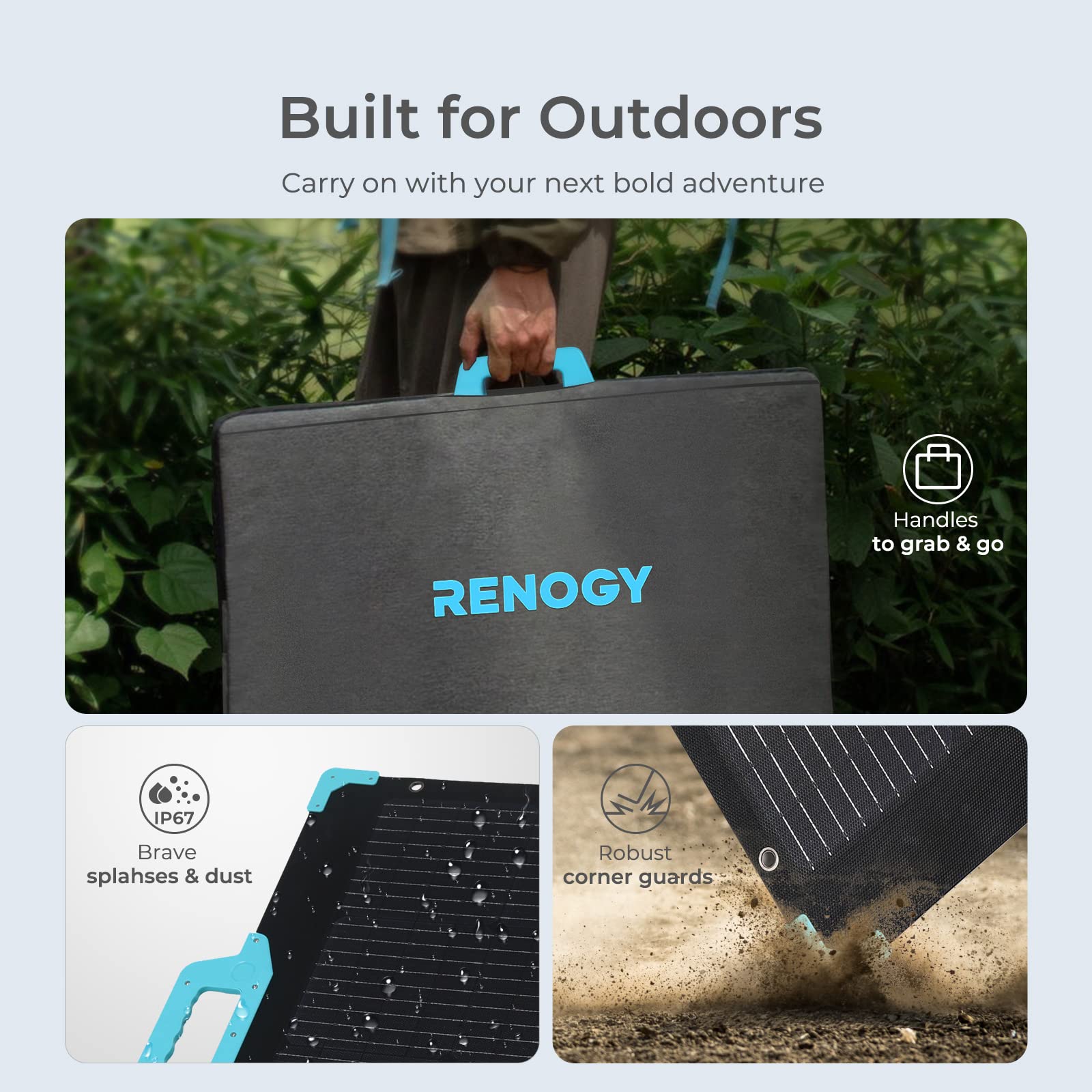 Renogy Panel solar portátil de 220 vatios para central eléctrica, panel solar plegable de 12 V para camping RV de 22% de eficiencia, módulo solar mono, con laminación IP67 ETFE, soporte ajustable para