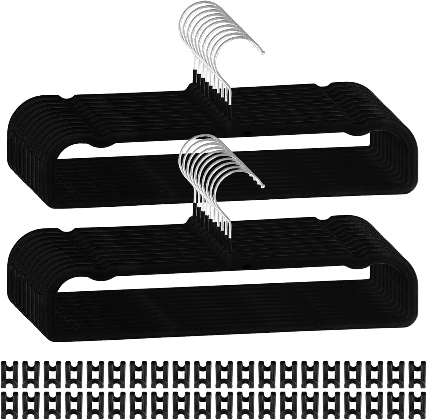 40 Pcs Velvet Pants Hangers with 40 Hooks Non Slip Black Velvet Hangers Slim Clothes Hanger Strong Space Saving Flocked Hanger for Closet Shorts Pants Bra Shirts