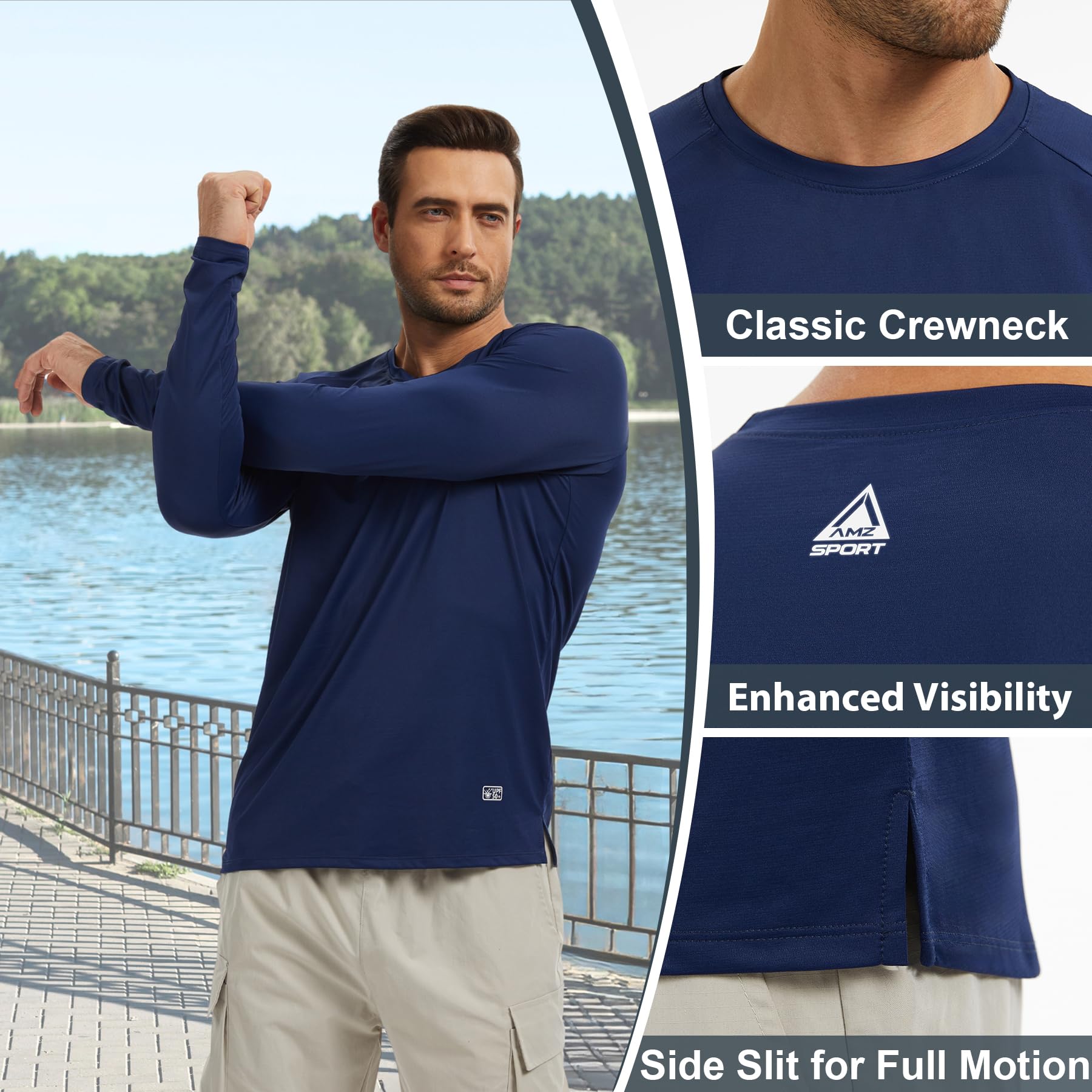 AMZSPORT Lot de 3 T-Shirt Homme Manches Longues Anti-UV UPF 50+ Haut de Sport Respirant à Séchage Rapide pour Course, Randonnée, Outdoor