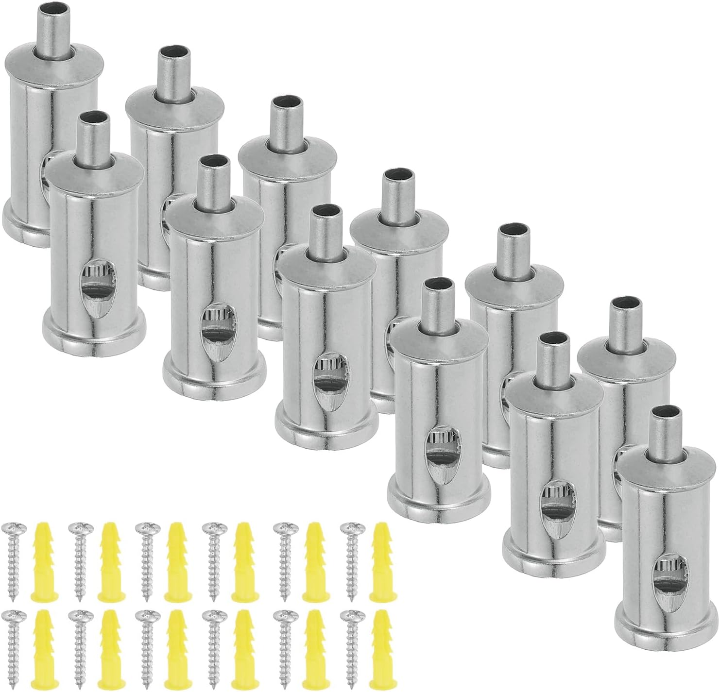 MECCANIXITY 12 Set Cord Grip Adjuster for 1/16" (1-2mm) Cable, Adjustable Steel Wire Rope Locking Clamp Connector with Mount Screw Kit for Chandelier DIY Lighting Fixtures, Bright Silver Tone