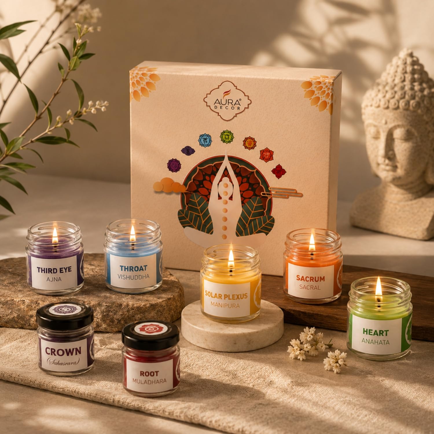 AuraDecor 7 Chakras Glass Candles Jar Set in Gift Box-image-19