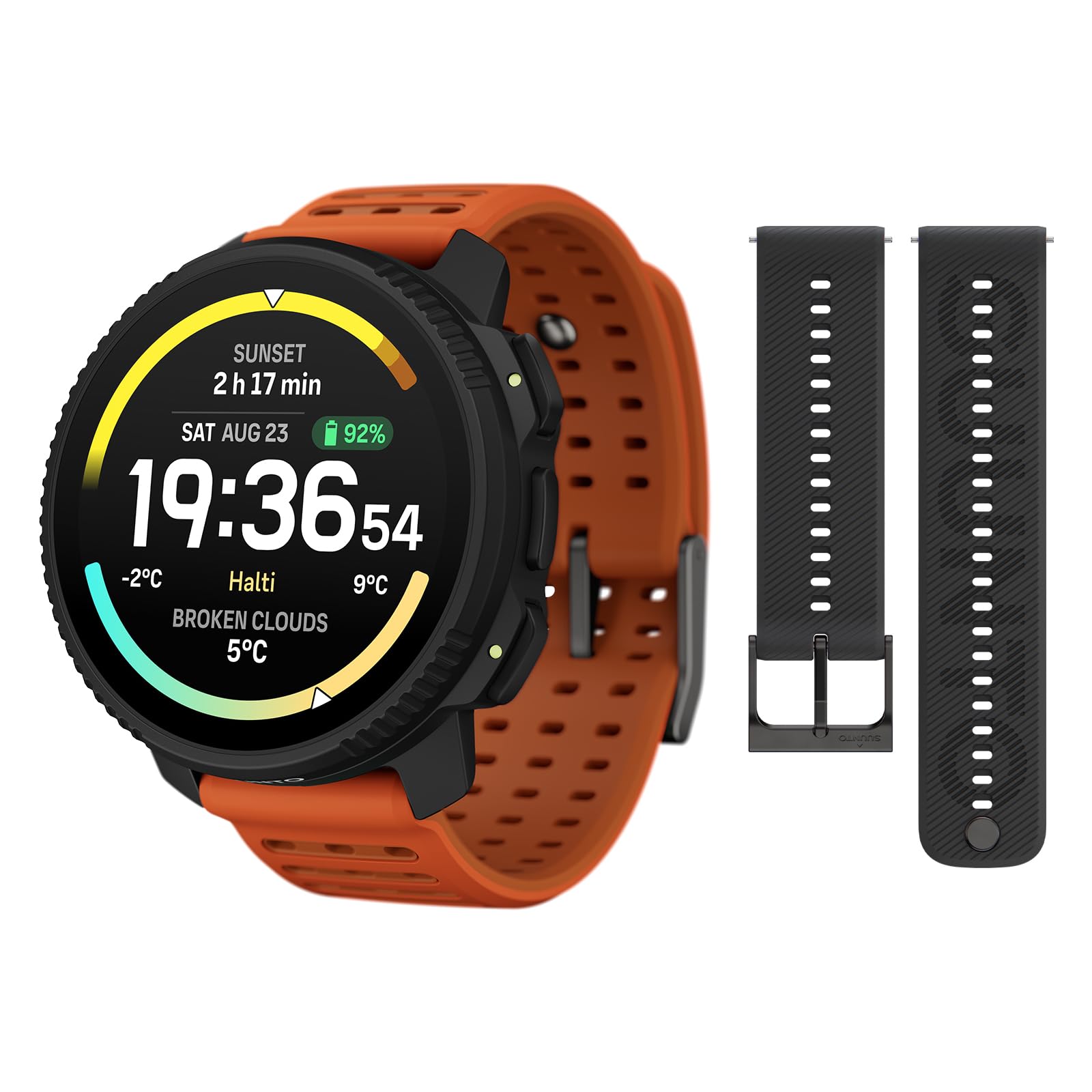 SUUNTO Vertical 2 GPS Sport Watch with 1.5” AMOLED Touchscreen, Canyon &amp; SUUNTO 22 ATH6 Silicone Strap All Black S+M