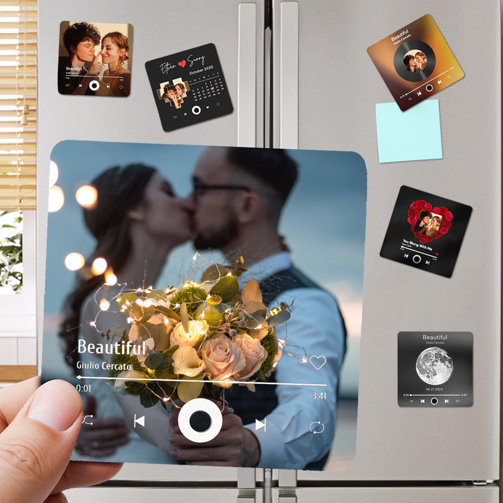 Custom Music Fridge Magnet with Photo Personalised Music Refrigerator Magnets Plays Song Customised Anniversary Christmas Valentine's Day Gifts for BF GF