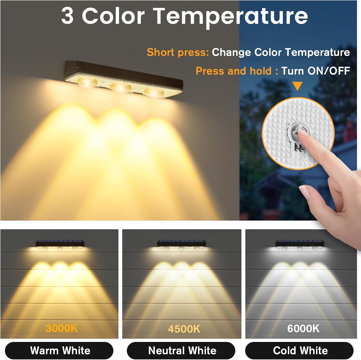 JOFIOS Solar Fence Lights Outdoor,1300mAh, 12pack,Warm/Natural/Cool White,IP65 Waterproof,Fence Lights Solar Powered,Solar Lighting for Deck, Backyard, Railing(Black)