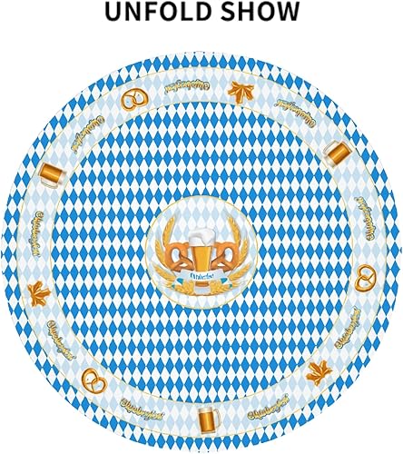 Miniatura 8 de Oktoberfest - Mantel redondo de 60 pulgadas, diseño de cuadros azules bávaros, decoración de fiesta, lavable, resistente a las arrugas, resistente a